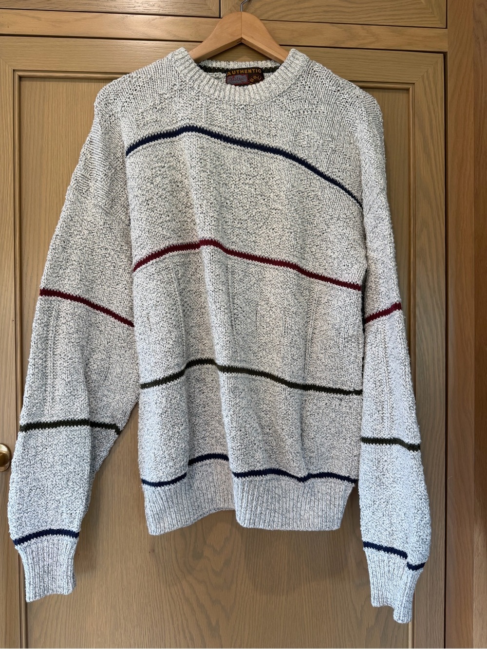 Vintage Authentic Issue Chunky Knit Cotton Crew Neck Grandpa Sweater / USA / MD